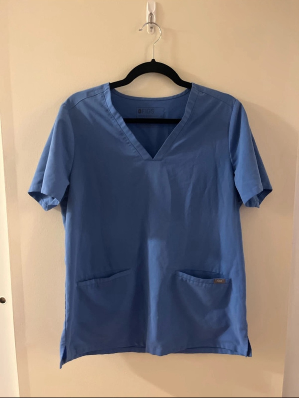 Figs Women's V-Neck Short Sleeve Scrub Top in Light Blue